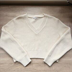 Reformation Darcey Cropped Cotton V-Neck Sweater Cream Medium